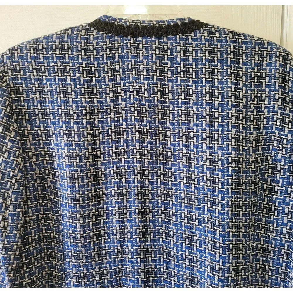 Dressbarn Tweed‎ Blazer Size 18 Blue Black Gray Open Front Pockets Lined